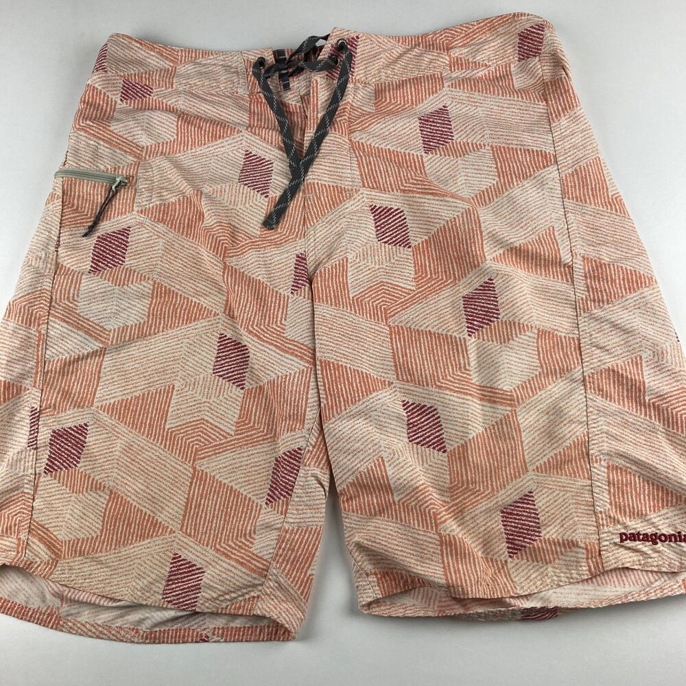 Patagonia Stretch Wavefarer Board Shorts Mens 33 Geometric Orange